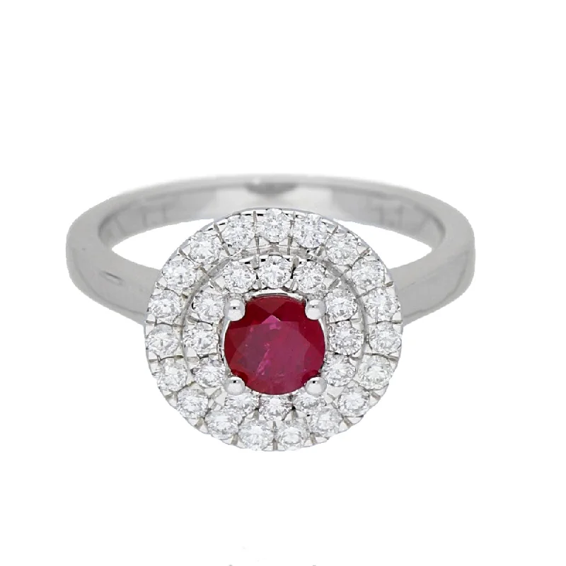 Emerald Gemstone Rings with Diamond - Encrusted Halos18ct White Gold Ruby & Diamond Double Halo Ring