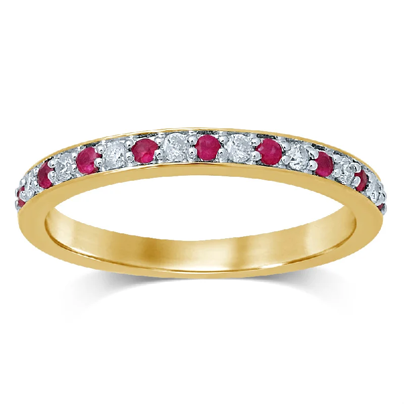 Opal Gemstone Rings with a Rainbow - Hued Play of Color14K YELLOW GOLD RUBY AND DIAMOND HALF ETERNITY RING