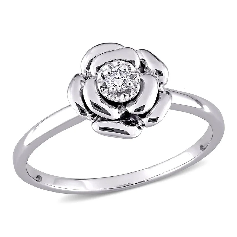 Vintage - Inspired Diamond Rings with Filigree WorkMiadora Sterling Silver Diamond Accent Flower Ring