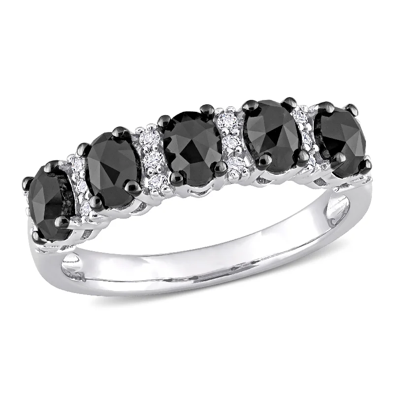 Diamond Rings with Sapphire and Ruby Accent StonesMiadora 10k White Gold 1 1/4ct TDW Oval Black Diamond & Created Moissanite Anniversary Band Ring