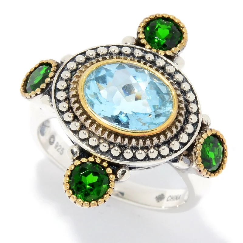 Alexandrite Gemstone Rings with a Chameleon - like Color Change925 Sterling Silver Chrome Diopside and Sky Blue Topaz Ring