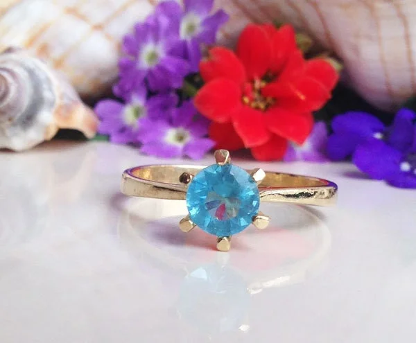 Jade Gemstone Rings with Intricate CarvingsBlue Topaz Ring - December Birthstone - Solitaire Ring with Round Blue Topaz Gemstone