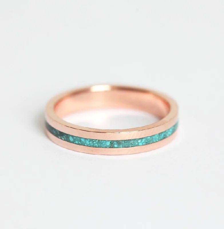 Morganite Gemstone Rings with Rose Gold AccentsLee Turquoise Ring, Unisex Wedding Band