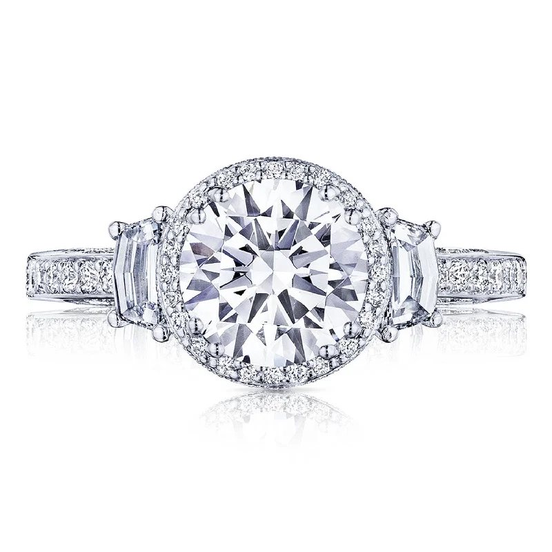 Engagement Diamond Rings with Hidden Halo SettingsRound 3-Stone Engagement Ring