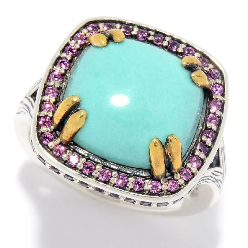 Agate Gemstone Rings with a Banded and Textured Design925 Sterling Silver Rhodolite Garnet and Campitos Turquoise Ring