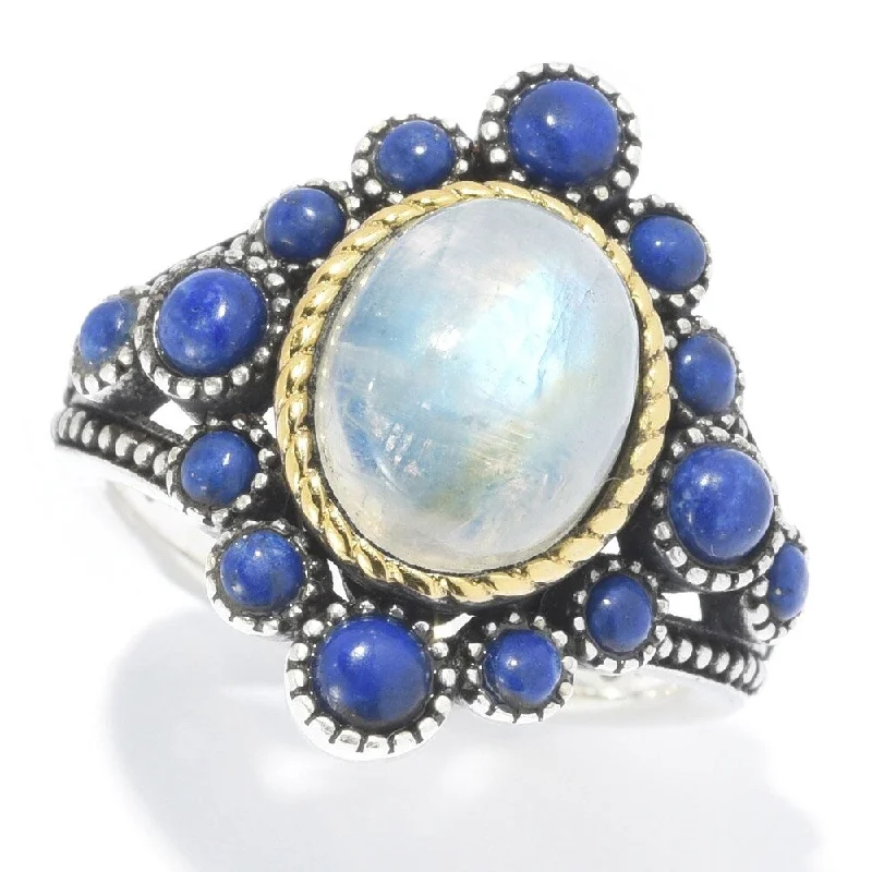 Agate Gemstone Rings with a Banded and Textured Design925 Sterling Silver Rainbow Moonstone and Lapis Lazuli Ring