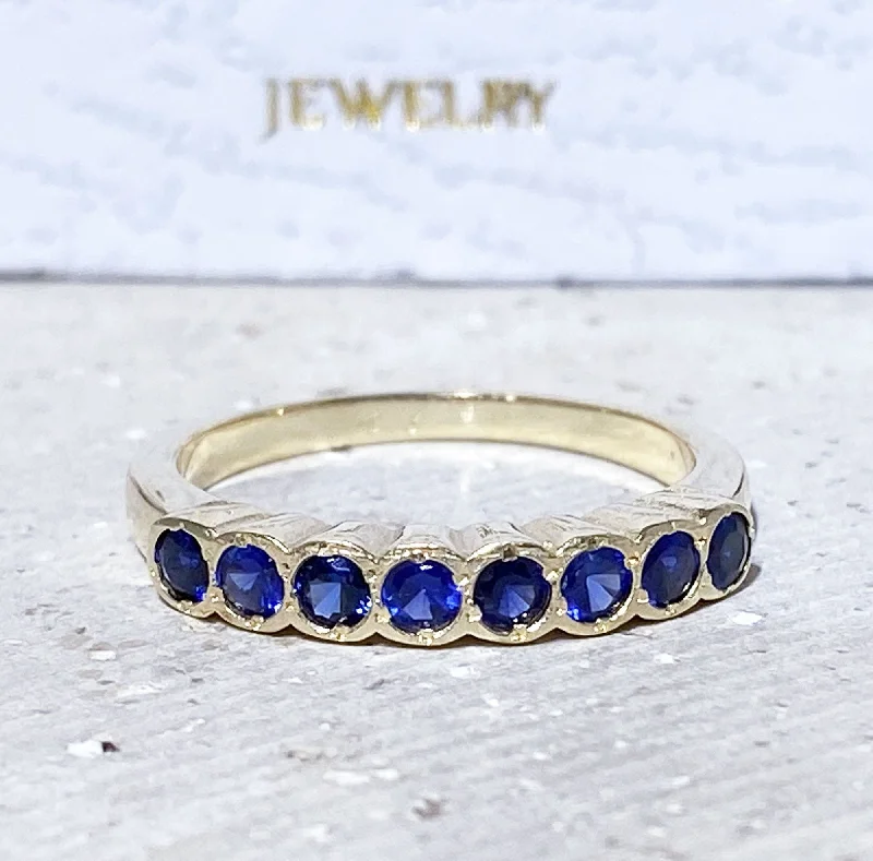 Moonstone Gemstone Rings with a Mysterious SheenBlue Sapphire Ring - September Birthstone - Stacking Ring with Eight Round Blue Sapphire Gemstones