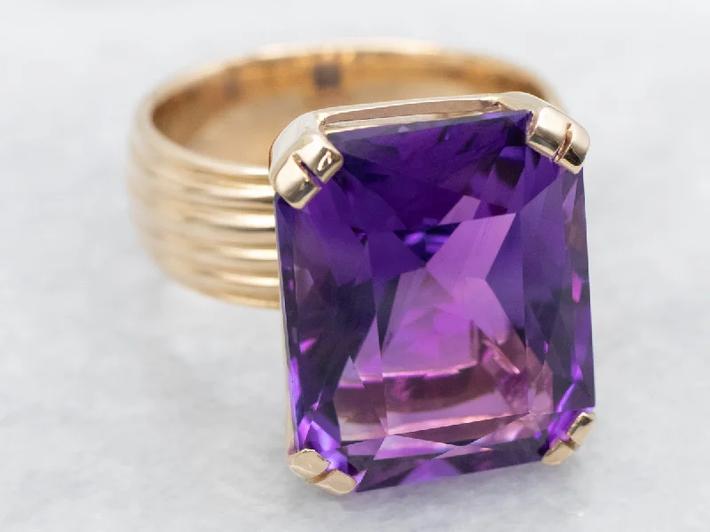 Morganite Gemstone Rings with Rose Gold AccentsArt Carved Gold Amethyst Cocktail Ring