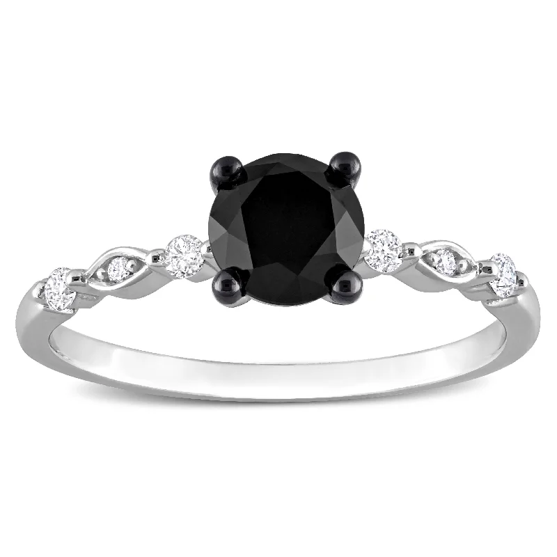 Custom - Designed Diamond Rings with Personalized EngravingsMiadora 1-1/10ct TDW Black and White Diamond Solitaire Ring in 10k Black Rhodium-Plated White Gold