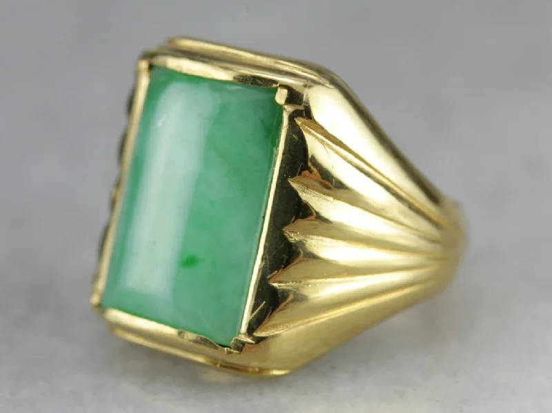 Topaz Gemstone Rings with a Faceted Cut and Shimmering EffectMen's Retro Era Jadeite Ring