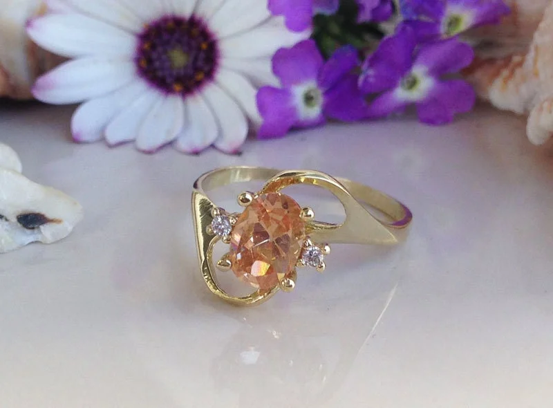 Tourmaline Gemstone Rings in a Multicolor ArrayCitrine Ring - November Birthstone - Tiny Delicate Ring with Oval Citrine and Clear Quartz Accents