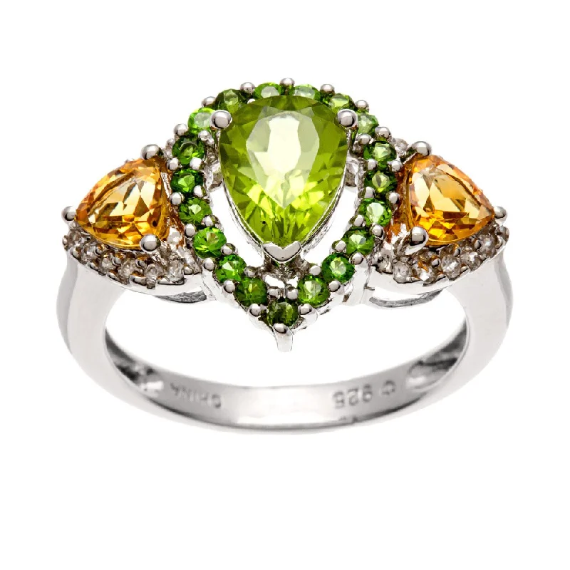 Opal Gemstone Rings with a Rainbow - Hued Play of ColorSterling Silver Peridot, Chrome Diopside, Zircon Ring