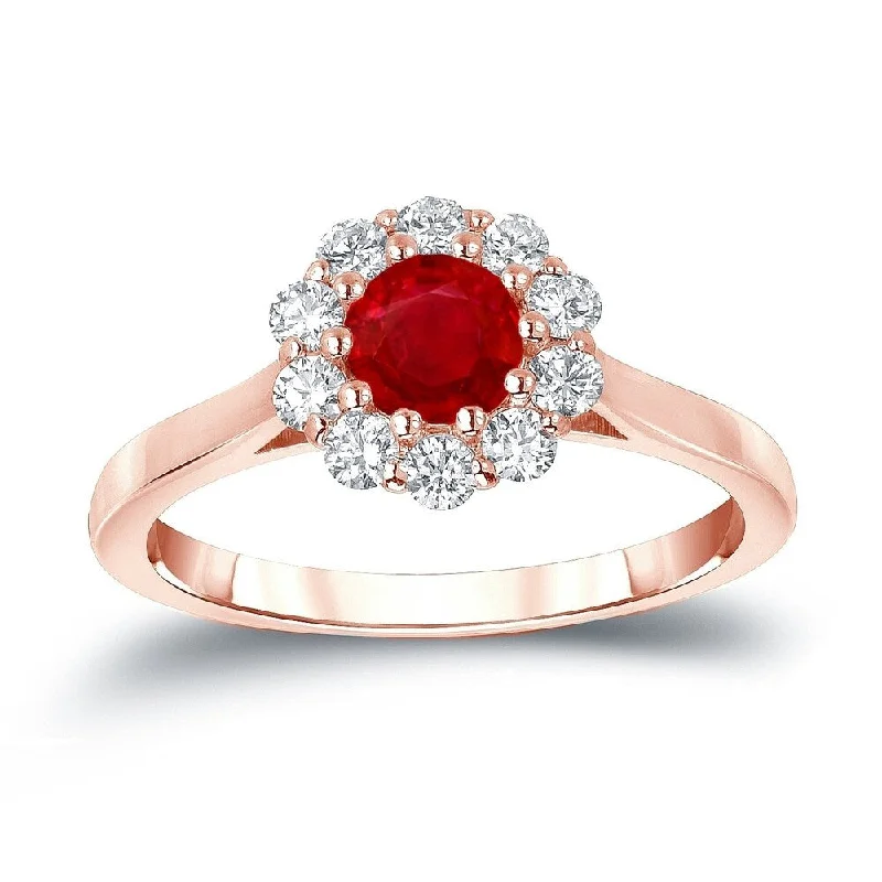 Diamond Rings with a Cathedral Setting for a Classic LookAuriya 1/2ct Red Ruby Gemstone and 1/3ctw Halo Diamond Engagement Ring 14k Gold