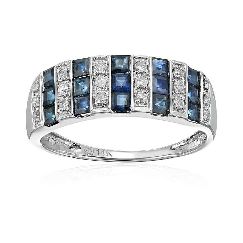 Topaz Gemstone Rings with a Faceted Cut and Shimmering Effect14k White Gold Blue Sapphire and Diamond Wedding Band Size 7