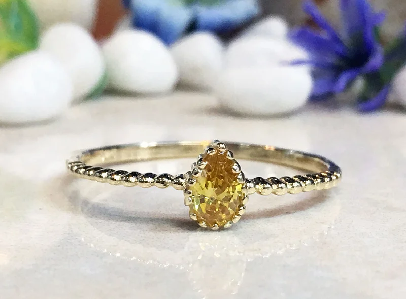 Agate Gemstone Rings with a Banded and Textured DesignCitrine Ring - November Birthstone - Delicate Stacking Ring with Pear-Shaped Citrine Stone