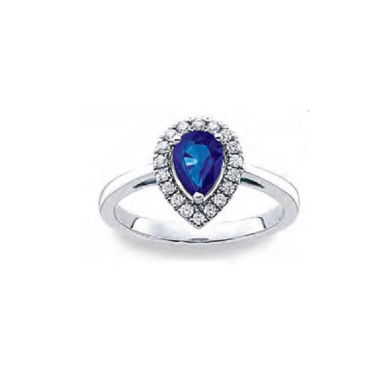 Agate Gemstone Rings with a Banded and Textured DesignPear Shape Created Blue Sapphire Diamond Halo Ring in 10k White Gold