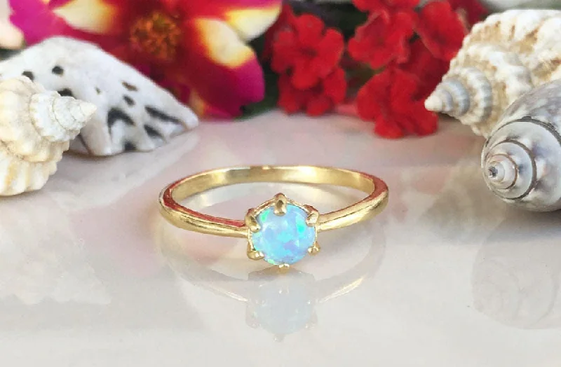 Tourmaline Gemstone Rings in a Multicolor ArrayBlue Opal Ring - October Birthstone - Simple Ring with Round Blue Opal Gemstone