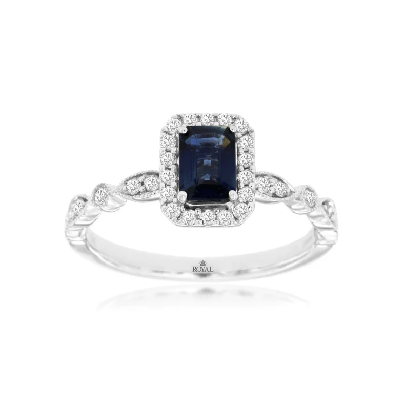 Moonstone Gemstone Rings with a Mysterious Sheen14 Karat White Gold 1 Carat Emerald Cut Sapphire and Diamond Ring