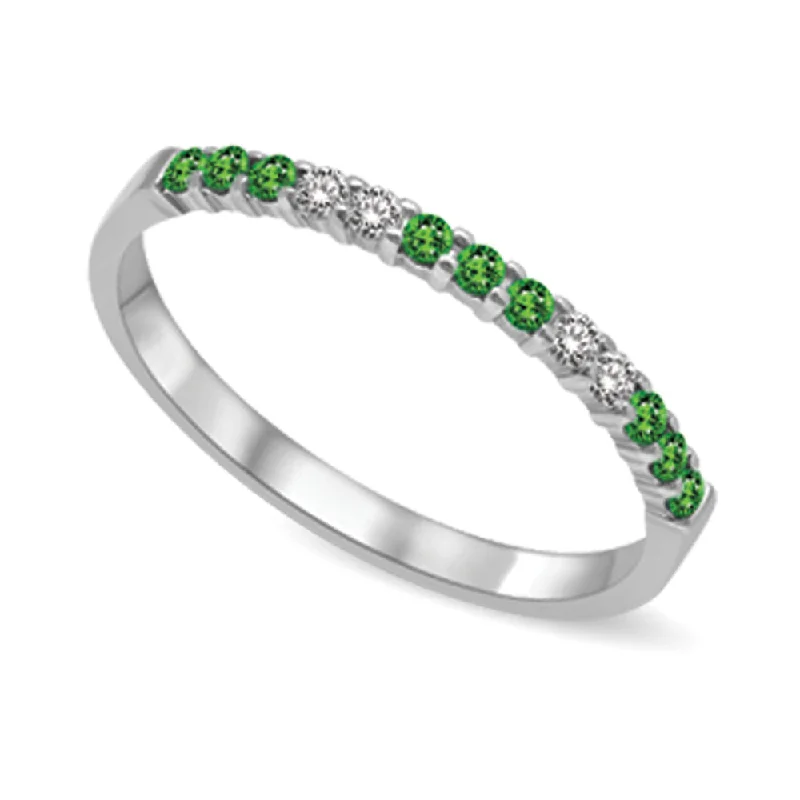 Topaz Gemstone Rings with a Faceted Cut and Shimmering Effect14K White Gold 1/5 Ctw Tsavorite & Diamond Machine Band