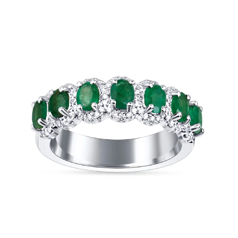 Agate Gemstone Rings with a Banded and Textured Design14K 0.24 CT Diamond AND EMERALD BAND