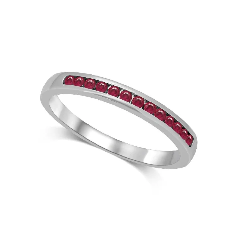 Aquamarine Gemstone Rings with a Nautical - Themed Setting14K White Gold 1/5 Ctw Ruby Machine Band