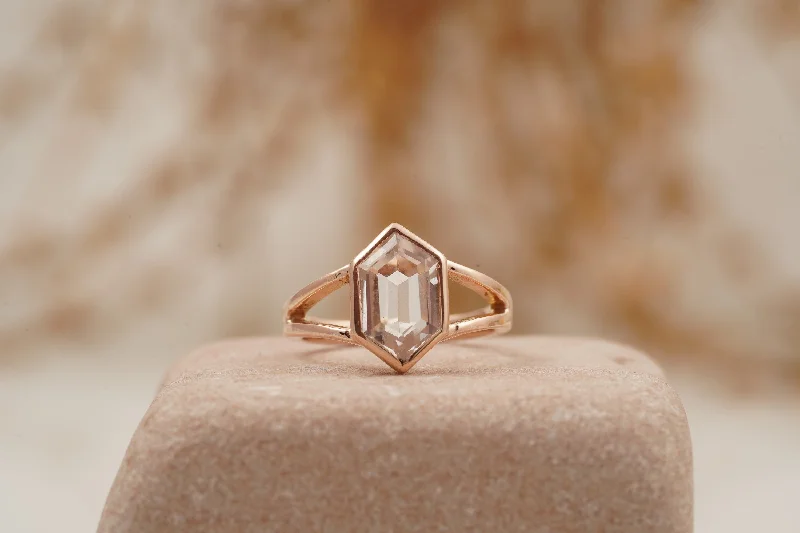 Morganite Gemstone Rings with Rose Gold AccentsHexagon Moissanite Bezel Set Engagement Ring Rose Gold