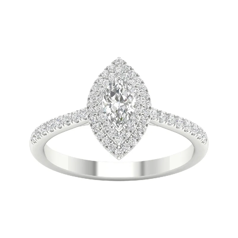 Engagement Rings with a Triple - Row Diamond Band1/2ct TDW Diamond Halo Ring in 10k Gold by De Couer