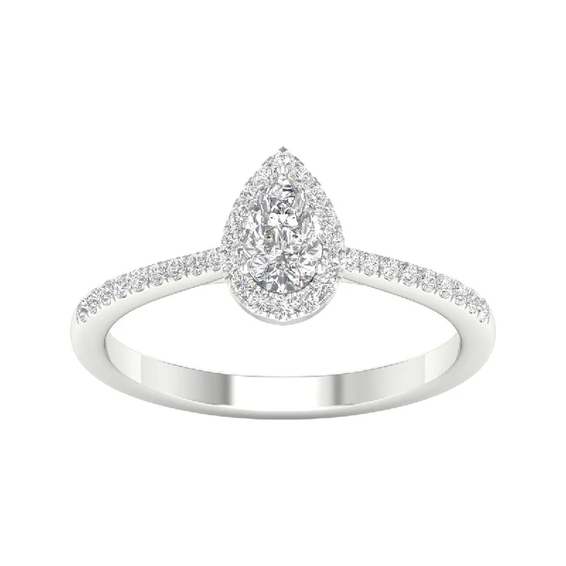 Engagement Rings with a Cathedral - Style Basket Setting1/2ct TDW Diamond Pear Shape Halo Ring in 10k Gold by De Couer