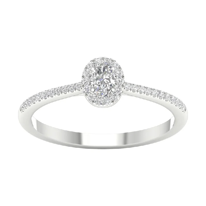 Engagement Rings with a Cathedral - Style Basket Setting1/4ct - 1ct TDW Oval Diamond Halo Ring in 10k White Gold by DeCouer