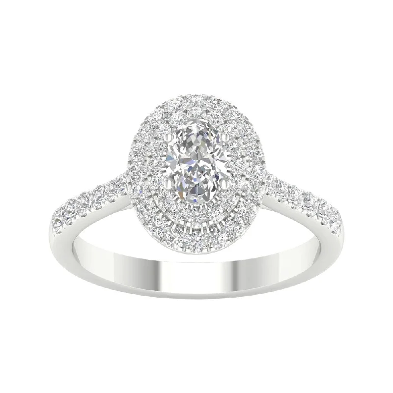 Art Nouveau - Inspired Engagement Rings with Organic Motifs1ct TDW Diamond Double Halo Ring in 10k Gold by De Couer