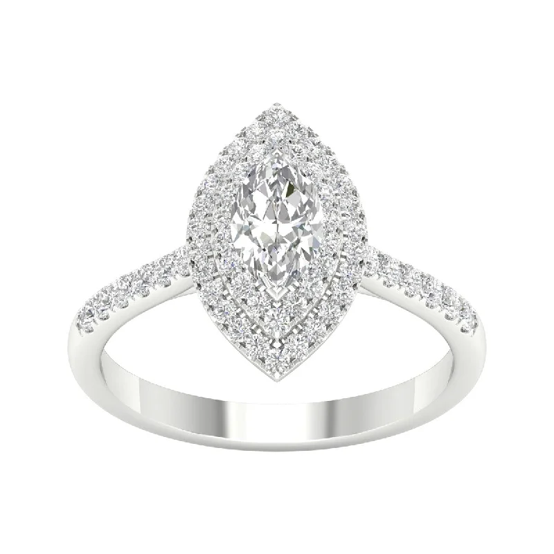 Engagement Rings with a Hidden Heart - Shaped Cutout1ct TDW Diamond Halo Ring in 10k Gold by De Couer