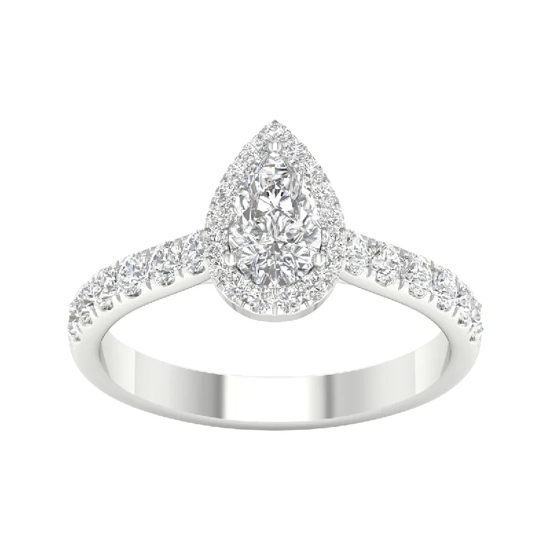 Moissanite Engagement Rings with a Sparkling Center Stone1ct TDW Diamond Pear Shape Halo Ring in 10k Gold by De Couer