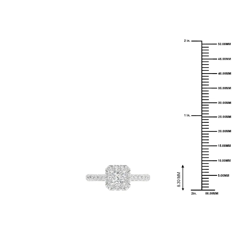 Emerald - Cut Engagement Rings with Trapezoid Side Stones1ct TDW Princess Cut Diamond Halo Ring in 10k Gold by De Couer