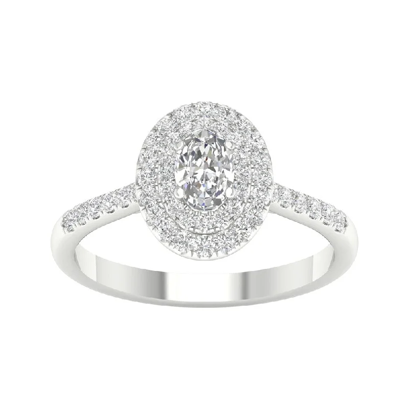 Art Nouveau - Inspired Engagement Rings with Organic Motifs3/4ct TDW Diamond Double Halo Ring in 10k Gold by De Couer