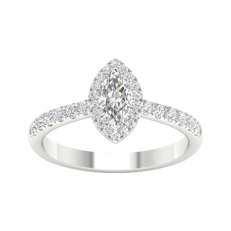 Engagement Rings with a Floral - Inspired Prong Setting3/4ct TDW Diamond Halo Ring in 10k Gold by De Couer