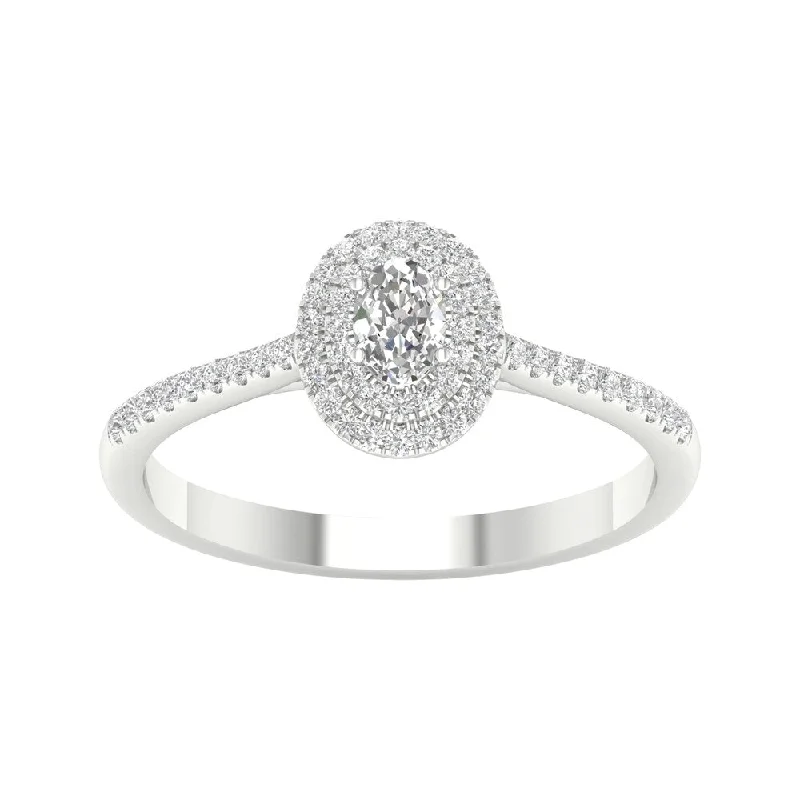 Moissanite Engagement Rings with a Sparkling Center Stone3/8ct TDW Diamond Double Halo Ring in 10k Gold by De Couer