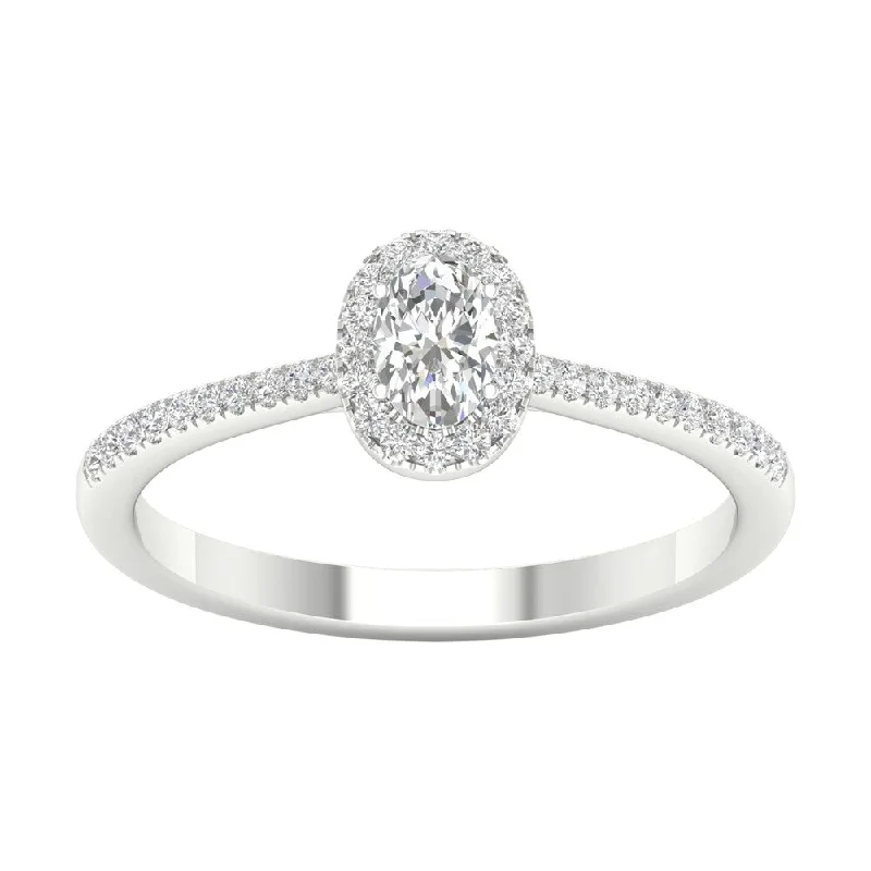 Engagement Rings with a Triple - Row Diamond Band3/8ct TDW Diamond Halo Ring in 10k Gold by De Couer