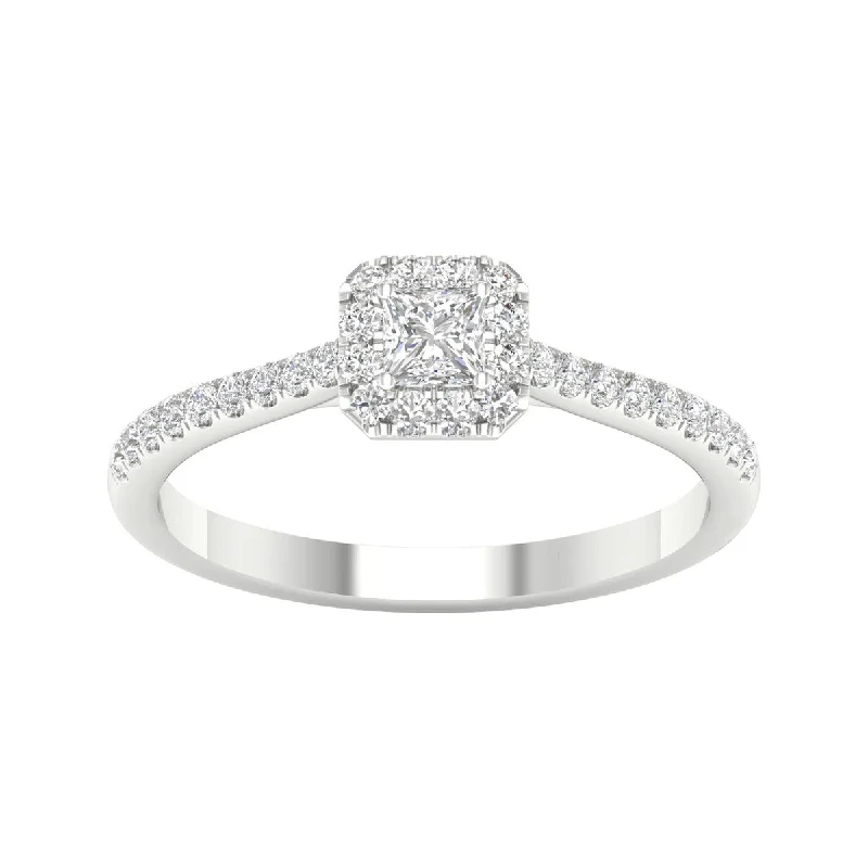 Two - Tone Engagement Rings in Rose and White Gold3/8ct TDW Princess Cut Diamond Halo Ring in 10k Gold by De Couer