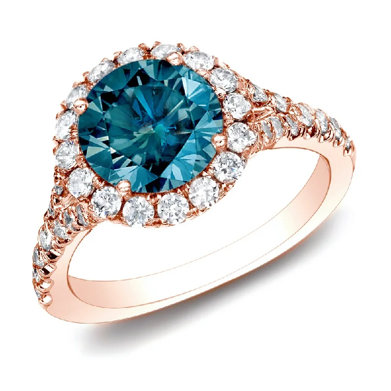 Pear - Shaped Engagement Rings with Twisted Shank DesignsAuriya 1 1/2ctw Round Pave Halo Blue Diamond Engagement Ring 14k Rose Gold