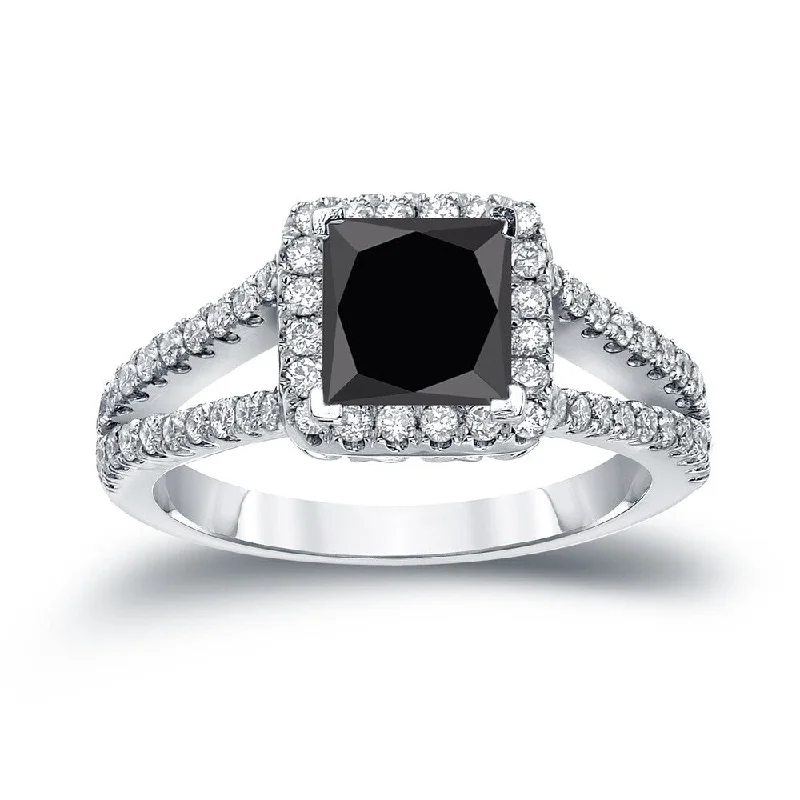 Platinum Engagement Rings with Milgrain EdgesAuriya 14k Gold 1 1/4ctw Princess-cut Halo Black Diamond Engagement Ring H-I, SI2-SI3