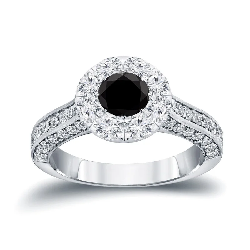 Engagement Rings with a Hidden Halo and Pavé - Set BandAuriya 14k Gold 1 3/4ctw Halo Black Diamond Engagement Ring (H-I, I1-I2)