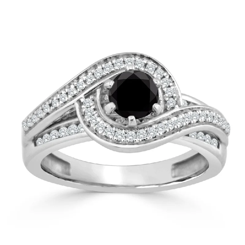 Engagement Rings with a Hidden Heart - Shaped CutoutAuriya 14k Gold 1ct TDW Black and White Diamond Swirl Halo Engagement Ring (Black)