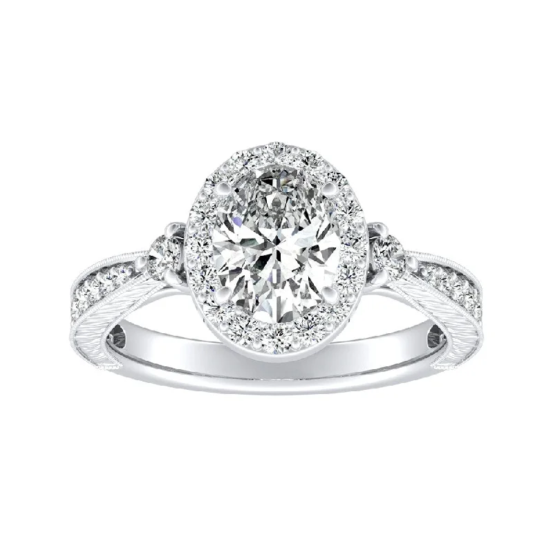 Engagement Rings with a Triple - Row Diamond BandAuriya Platinum Vintage Oval Halo Diamond Engagement Ring 3/4ctw (I-J, I1-I2)