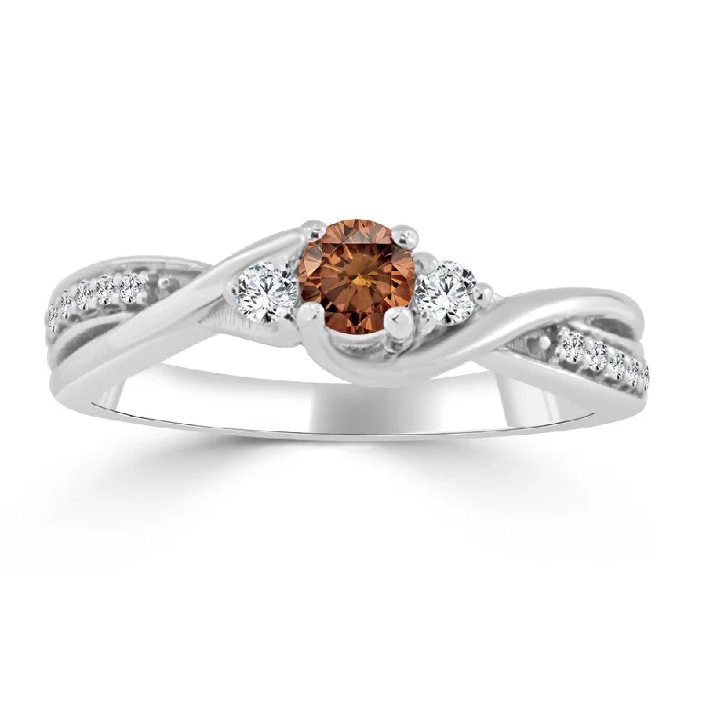 Engagement Rings with a Floral - Inspired Prong SettingAuriya Twisted 1/3ctw Brown Diamond Engagement Ring 14k Gold H-I, I1-I2