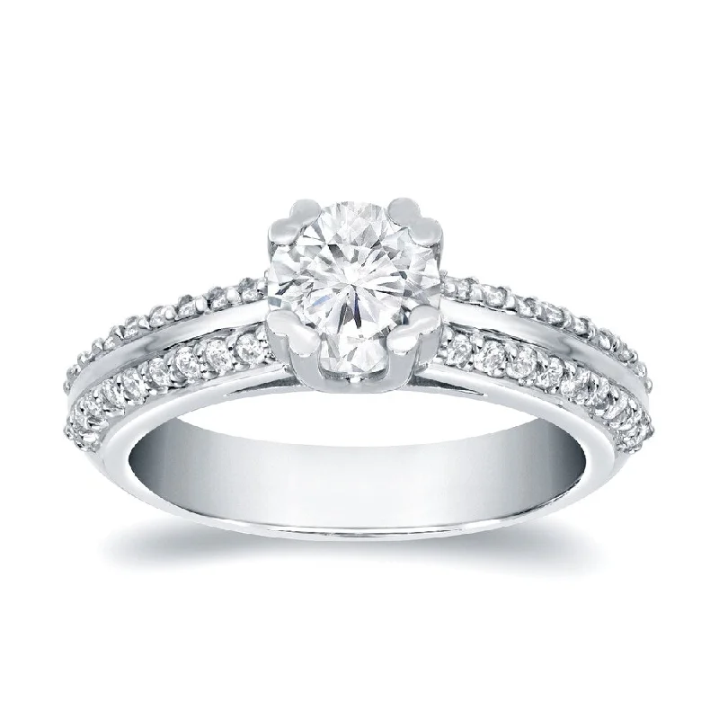 Engagement Rings with a Floral - Inspired Prong SettingAuriya Unique Double Edge 1ct TDW Round Diamond Engagement Ring 14k White Gold (H-I, SI1-SI2)