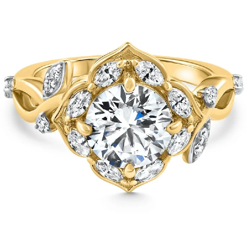 Custom - Engraved Engagement Rings with a Special MessageCertified 2.62Ct Round Diamond Engagement Vine Petal Ring Yellow Gold