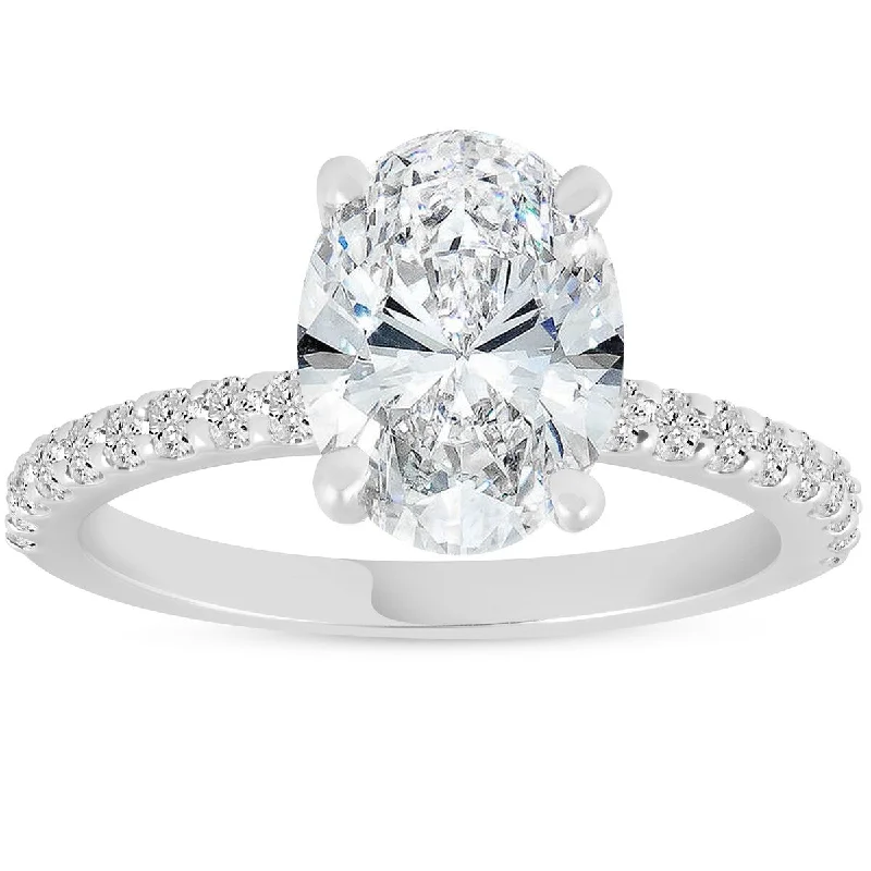 Moissanite Engagement Rings with a Sparkling Center StoneCertified 3 3/8Ct Oval Diamond Engagement Ring Side Halo Lab Grown White Gold