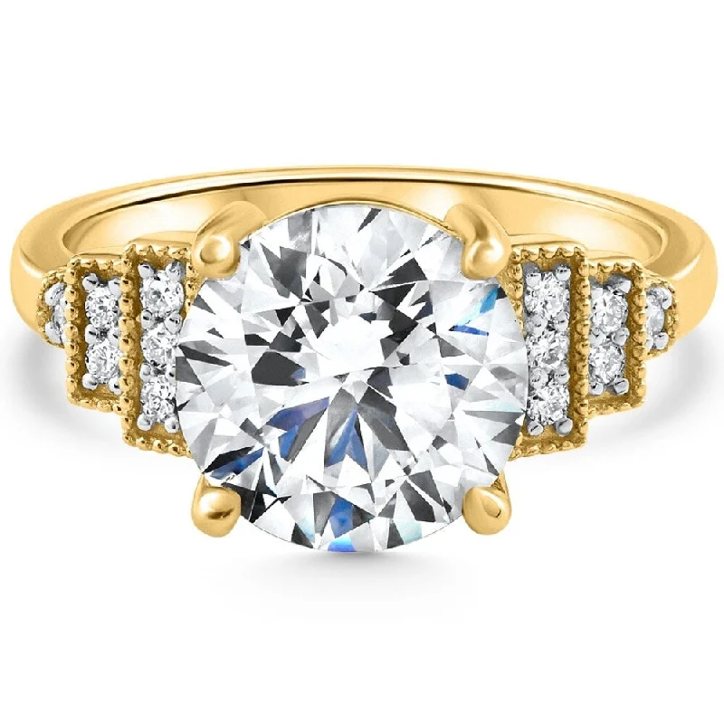 Engagement Rings with a Triple - Row Diamond BandCertified 4.18Ct Round Diamond Engagement 14k Yellow Gold Lab Grown