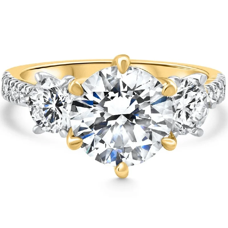 Engagement Rings with a Cathedral - Style Basket SettingCertified 4.26Ct 3Stone Round Diamond Engagement 14k Yellow Gold Lab Grown