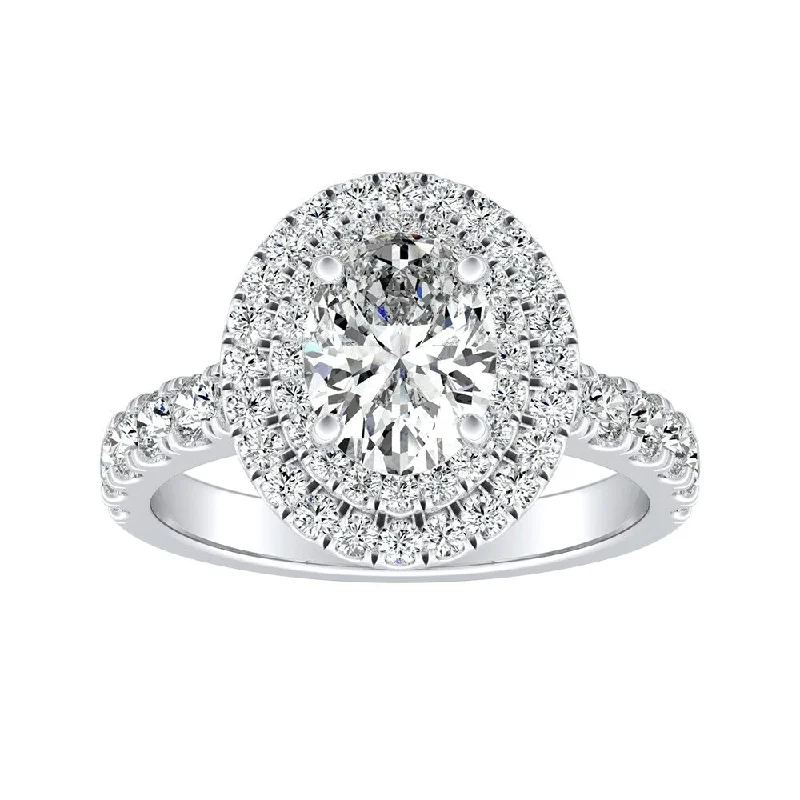 Pear - Shaped Engagement Rings with Twisted Shank DesignsClassic Oval Shape 1 1/4ctw Double Halo Diamond Engagement Ring Platinum by Auriya